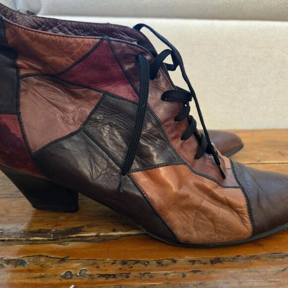 Maripe Vintage Soft Leather Patchwork Heels Retro style, perfect for Autumn! - Picture 3 of 11
